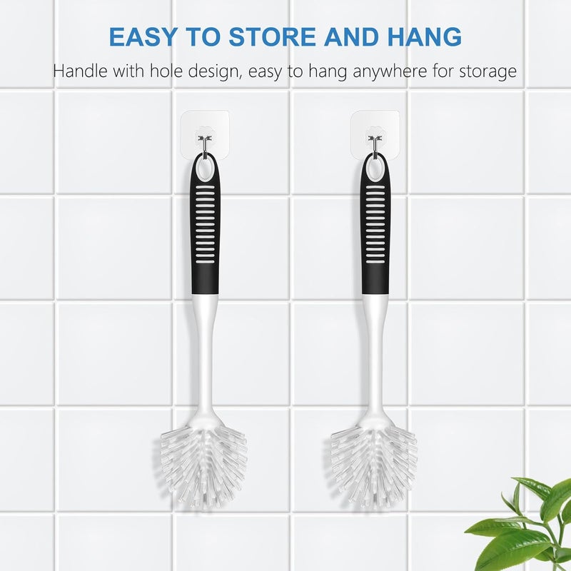 SetSail Dish Brush with Handle, 3 Pack Stiff Bristles Dish Scrubber with Built-in Scraper Dish Scrub Brushes for Cleaning Dishes, Pots and Pans, Kitchen Sink, 3 Pack, Black White - Image 2